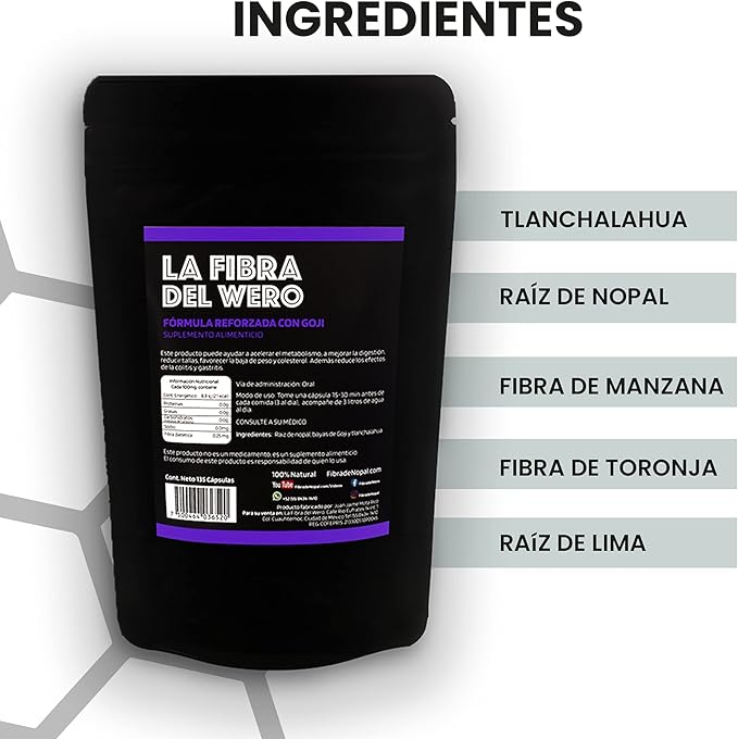 FIBRA DEL WERO | Cactus Fiber with Goji Fruits | 100% Natural Supplement | Package “Three Months”