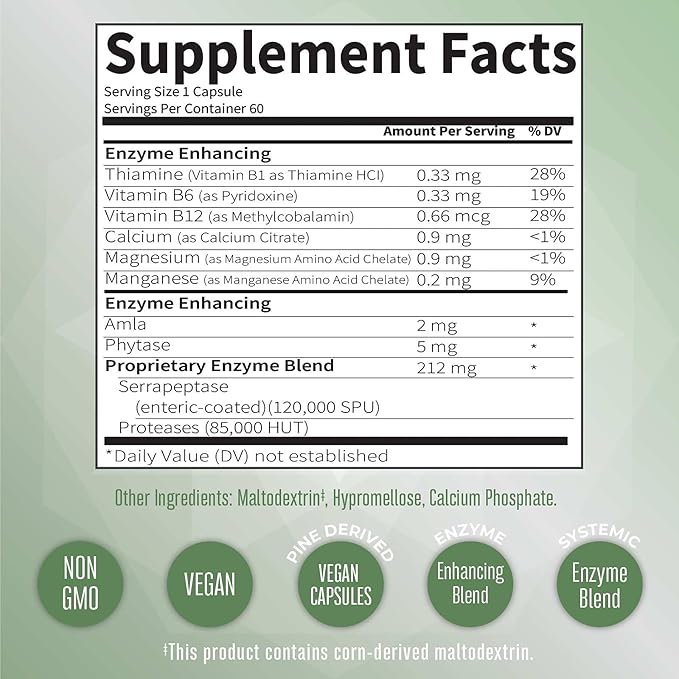 MaryRuth Organics Serrapeptase Enzymes Capsules | Up to 2 Month Supply | Enzyme Supplement for High Potency Sinus Relief Pills| Tissue Health and Cellular Health | Vegan | Gluten Free | 60 Count