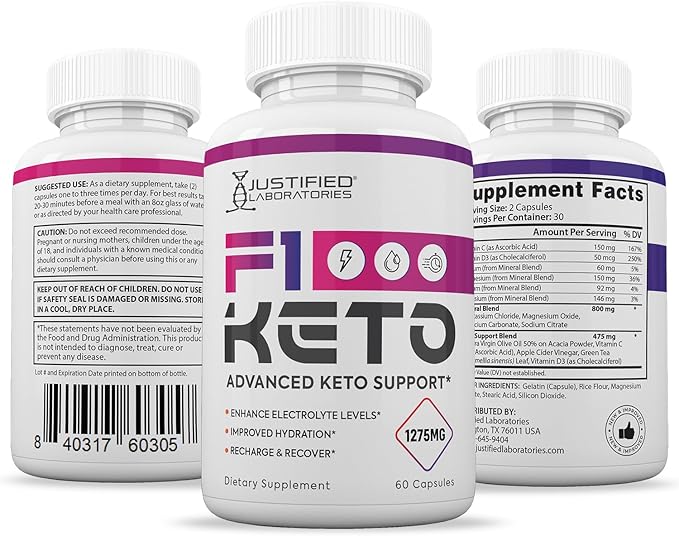 (5 Pack) F1 Keto Pills 1275MG New &amp Improved Formula Contains Apple Cider Vinegar Extra Virgin Olive Oil Powder Green Tea Leaf 300 Capsules
