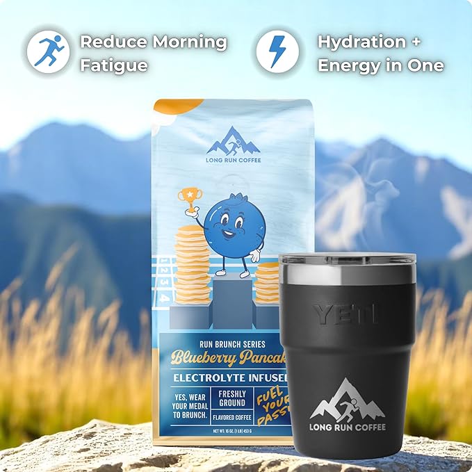 Long Run Coffee – Hydrating Coffee with Electrolytes – All Natural Energy + Hydration + Recovery for Athletes – Stomach Friendly Electrolyte Coffee for Runners (5 lb Blueberry Pancake)