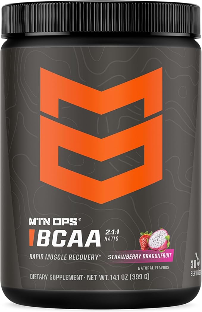 MTN OPS BCAA Powder 2:1:1 Amino Acids Supplement Powder for Rapid Muscle Recovery &amp Repair with Zero Sugar &amp Gluten Free - 30 Servings Strawberry Dragonfruit