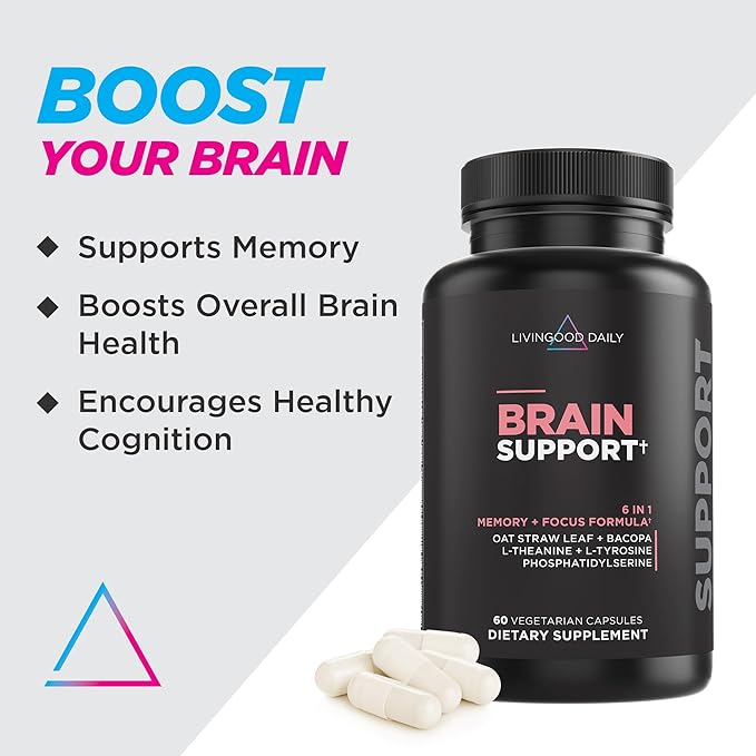 Livingood Daily Brain Supplements for Memory &amp Focus Nootropic Pills with Bacopa L Theanine L Tyrosine Amino Acids &amp More Cognitive Support for Men &amp Women Vegan Gluten Free 60 Cap