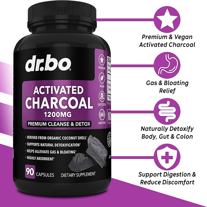 DR. BO Kidney Cleanse Detox &amp Activated Charcoal - Natural Cranberry &amp Uva Ursi Extract to Support Kidneys Bladder &amp Urinary Tract Health - Coconut Charcoal Pills for Stomach Gas &amp Bl