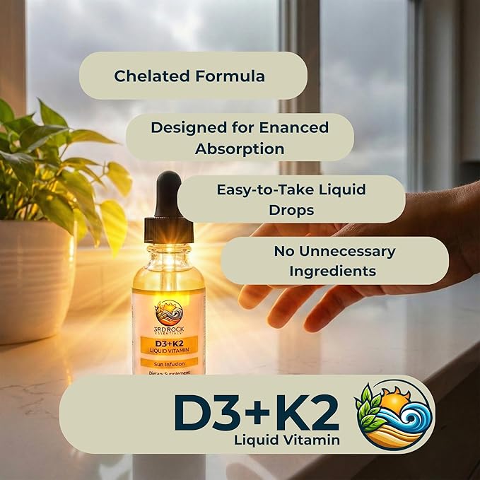 3rd Rock Essentials Vitamin D3 4000 IU + K2 MK-7 Liquid Drops – High Absorption Chelated Formula – 600 Drops (4 Month Supply) – Bone Immune &amp Calcium Support – Non-GMO Gluten Free Supplement