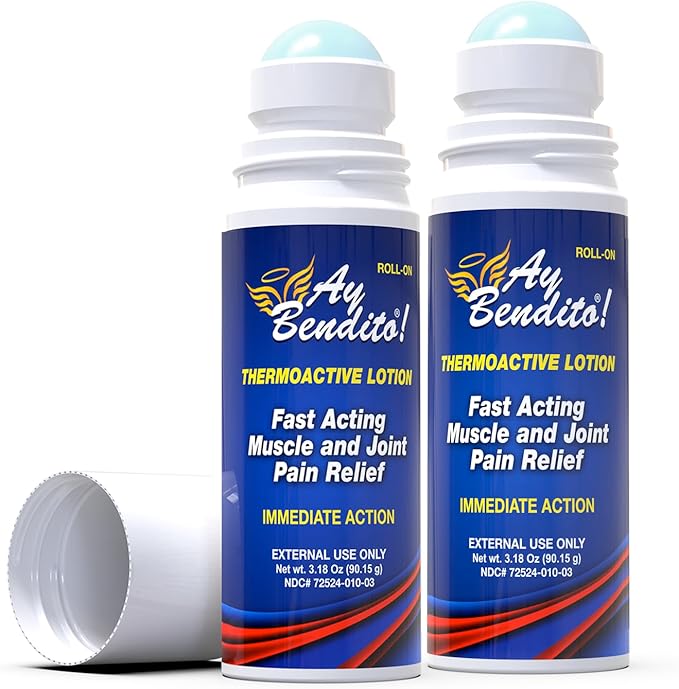 Ay Bendito! Thermoactive Lotion for Faster Pain Relief on Joints and Muscle Function - 3.18 oz Roll-on - Two Pack