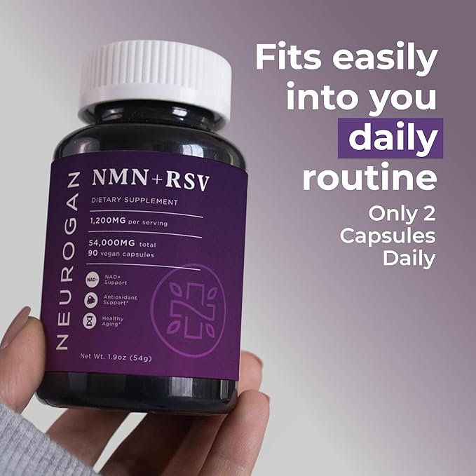 Neurogan NMN + Resveratrol Capsules – Cellular Health &amp Energy Support – 1200mg Nicotinamide Mononucleotide and Trans-Resveratrol per Serving 90 Count