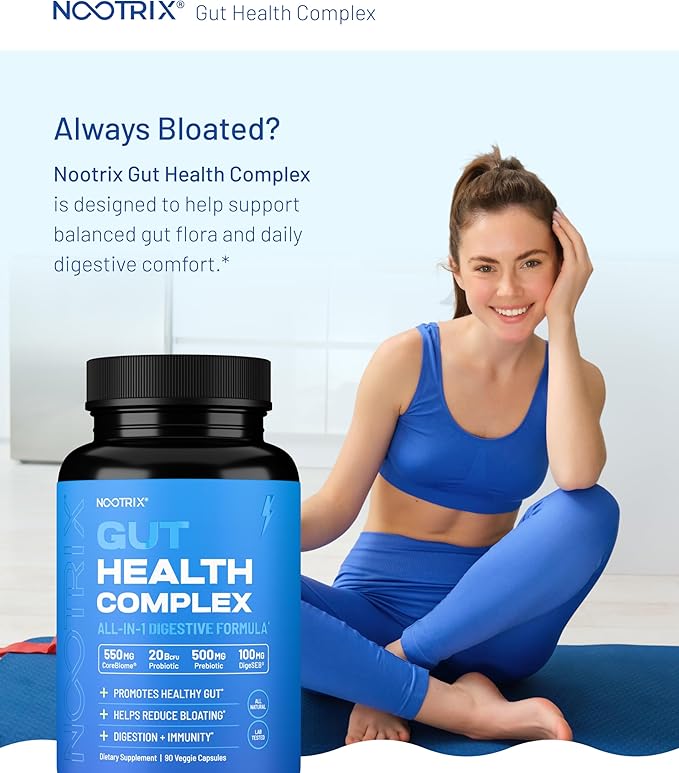 Nootrix Gut Health Complex Supplement | Probiotics for Gut Health Colon Cleanse &amp Bloating Relief | Promotes Healthy Digestion | Digestive Enzymes Postbiotics &amp Prebiotics | 90 Capsules