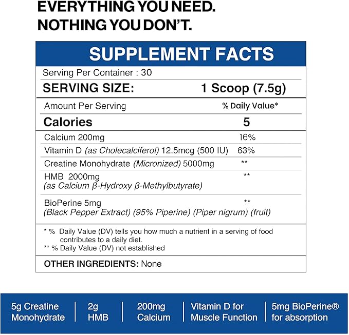 Gaspari Nutrition Creatine HMB Micronized Creatine Monohydrate and HMB Delivers Strength Muscle Protection and Training Performance (30 Servings Unflavored)