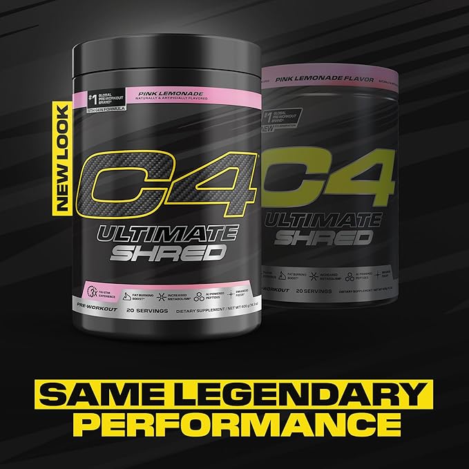Cellucor C4 Ultimate Shred Pre Workout Powder Metabolism Supplement with Cayenne Extract+300mg Caffeine+TeaCrine+Dynamine - Pink Lemonade 20 Servings