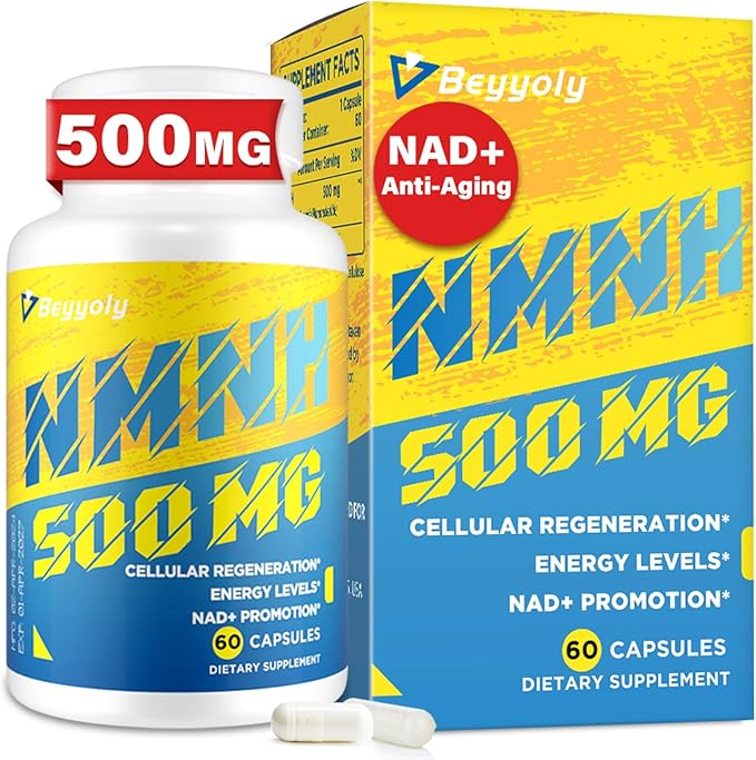 NMNH (NMN Supplement Alternative) NAD Supplements for Anti Aging Energy Immune Focus (Dihydronicotinamide Mononucleotide) 500mg to Boost NAD+ Levels As We Age Pure Organic - 60 Capsules
