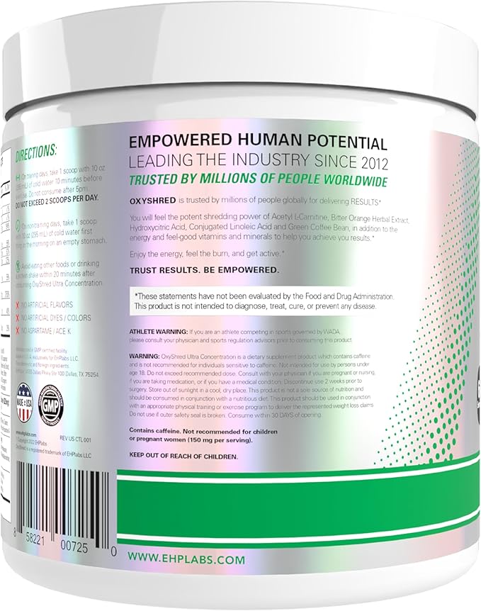 EHP Labs OxyShred Pre Workout Powder - Preworkout Powder with L Glutamine &amp Acetyl L Carnitine Energy Boost Drink - Kiwi Strawberry 60 Servings