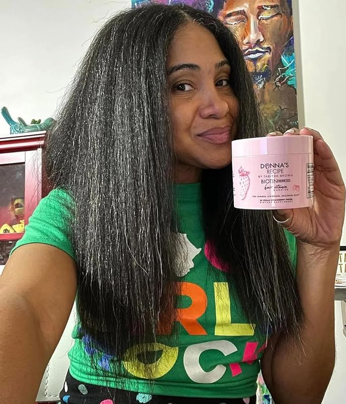Donna's Recipe by Tabitha Brown | Vegan Strawberry Biotin Hair Skin &amp Nails Gummies – 10000 mcg Biotin Clean Non-GMO Gluten-Free 60 Gummies