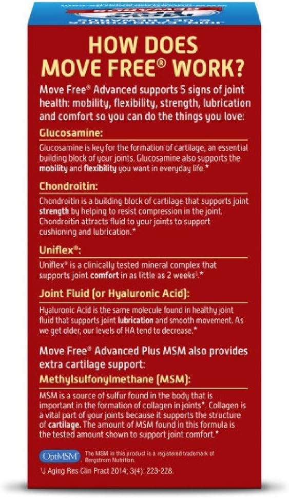 Move Free Advanced Plus MSM 120 tablets - Joint Health Supplement with Glucosamine and Chondroitin (Pack of 4)