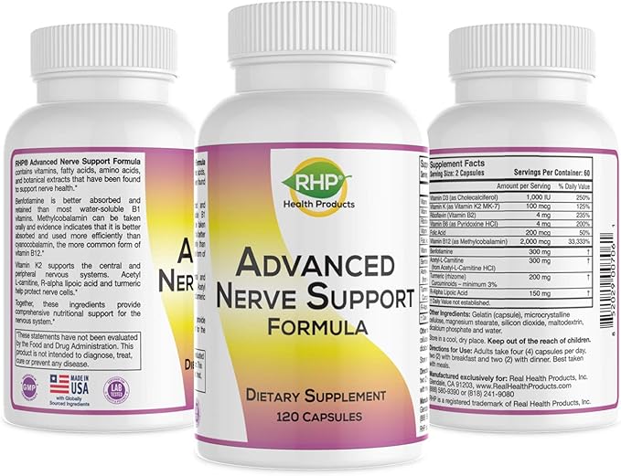 Advanced Nerve Support Formula. Peripheral Neuropathy Supplement with Alpha Lipoic Acid for Healthy Nerve Repair &amp Function. Maximum Strength Formula 120 Capsules
