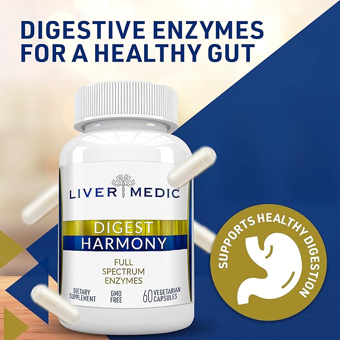 Digest Harmony Maximum Strength Digestive Enzymes Gluten Sensitivity Lipase Protease Cellulase Aloe Vera for Gallbladder Bloating Relief and Digestive Discomfort – 60 Capsules