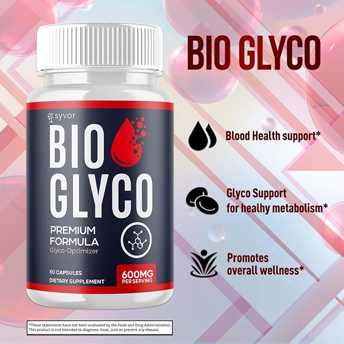 Bio Glyco Capsules Official BioGlyco Blood Health Support Pills with All Natural Ingredients Advanced Formula Blood Optimizer with Maximum Strength Premium Vitamins for Women &amp Men (60 Capsules)