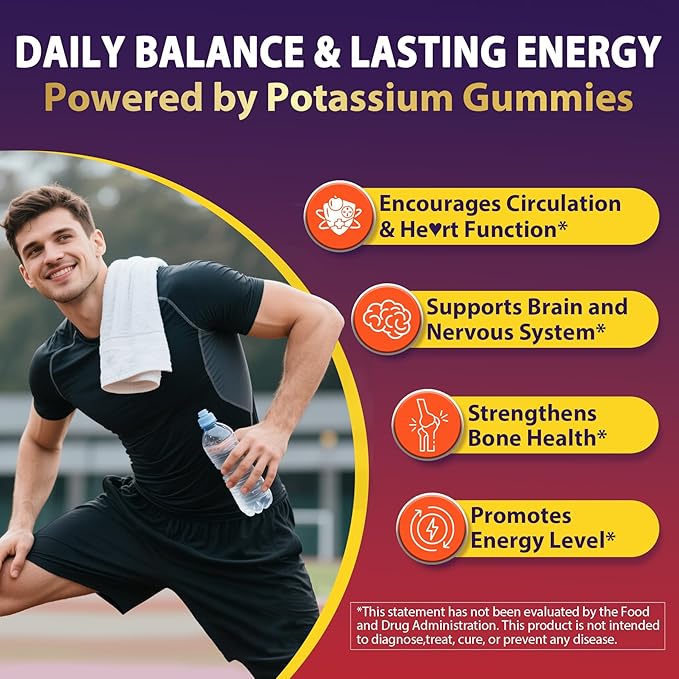 Potassium Citrate and Potassium Gluconate Supplement 1200mg Two Forms of Potassium Gummies w/Magnesium Omega-3 Calcium Vitamin D3 K2 B12 E B6 Folate for Mṵṣḉḷḙ Nerves Health Bones 120Cts