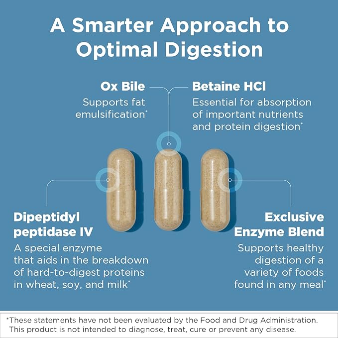 Designs for Health Digestzymes - Digestive Enzymes + Betaine Hydrochloride for Gas &amp Bloating Relief - Pepsin Ox Bile Lactase Enzyme &amp Lipase Enzymes for Digestion (60 Capsules)