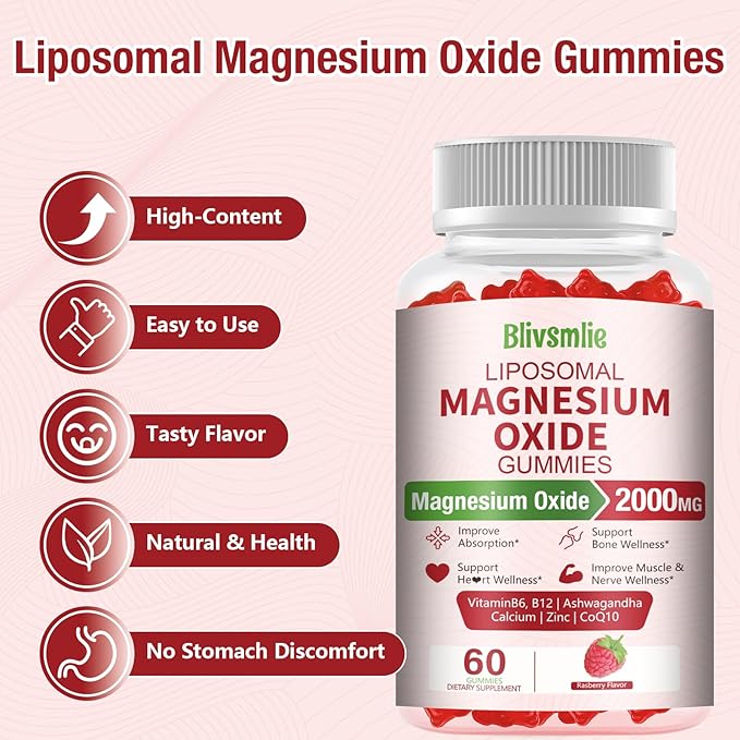 2 Pack Liposomal Magnesium Oxide Gummies 2000mg Complex AshwagandhaCoQ10 L-Theanine L-5-MTHF Methyl B12 Zinc for Sleep &amp EnergyStress ReliefHeart HealthNeuro Support