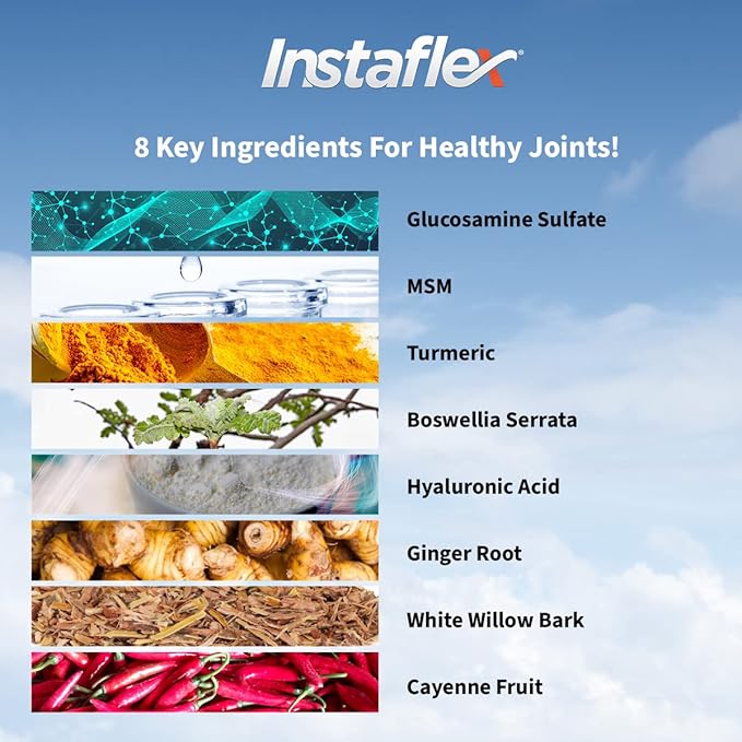 Instaflex Joint Support Supplement for Men and Women - Glucosamine MSM White Willow Turmeric Ginger Cayenne Hyaluronic Acid - 90 Capsules
