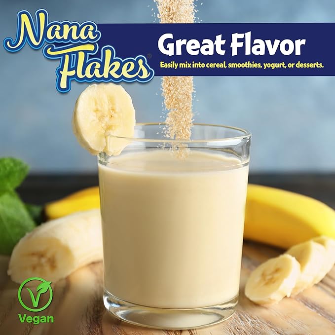 Nutritional Designs Nana Flakes 100% Natural Banana Powder Digestive Support - Source of Potassium &amp Fiber - Substitute for Eggs Butter or Oil in Baking (2LB Bag)