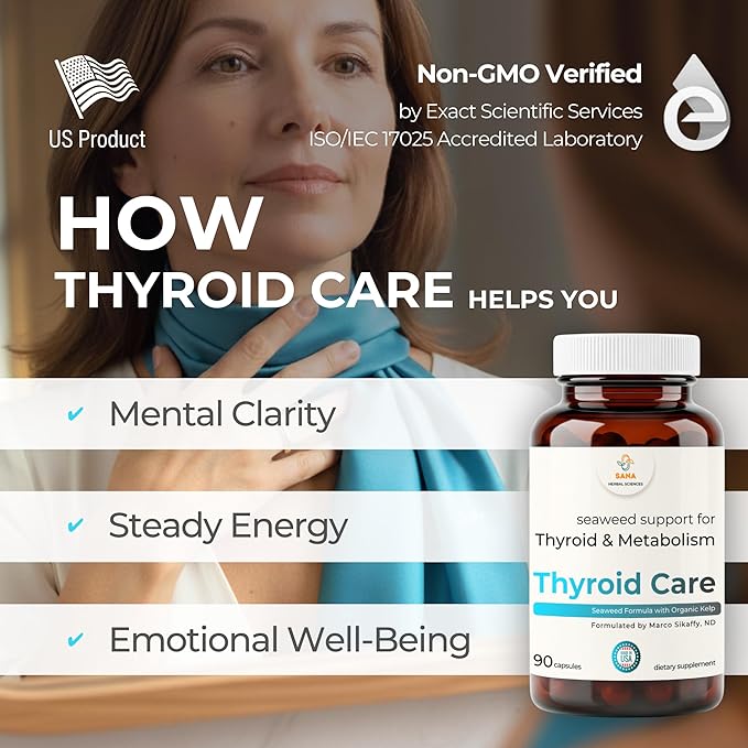 Thyroid Support Supplement for Women &amp Men – Organic Seaweed Iodine Formula with Kelp Bladderwrack &amp Dulse – Plant-Based No Synthetic Iodine – Supports Healthy Thyroid Function – 90 Capsules
