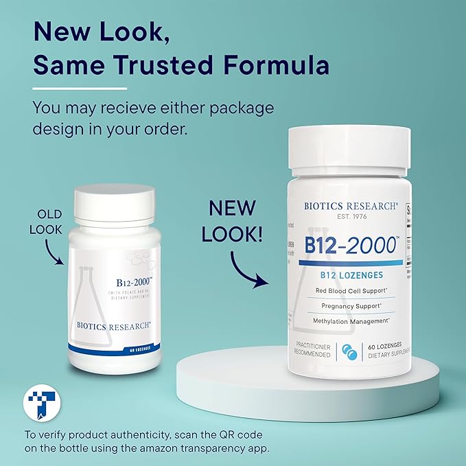 Biotics Research B12-2000™ Vitamin B12 2000 mcg B6 Folate–B12 Sublingual Lozenges Methylation Support Supplement High Potency Highly Absorbable Natural Berry Flavor Dissolves Easily–60 Count