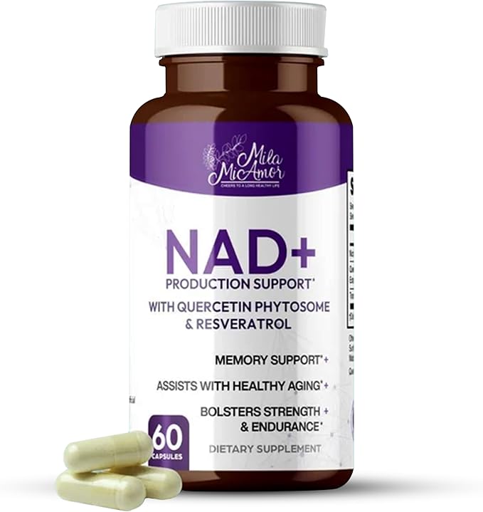 Mila Miamor NAD+ for Cellular Energy &amp Anti-Aging Supplement| Boost Focus Vitality &amp Mitochondrial Function | Supports DNA Repair Brain Health &amp Endurance | Non-GMO Gluten-Free | 60 Cap