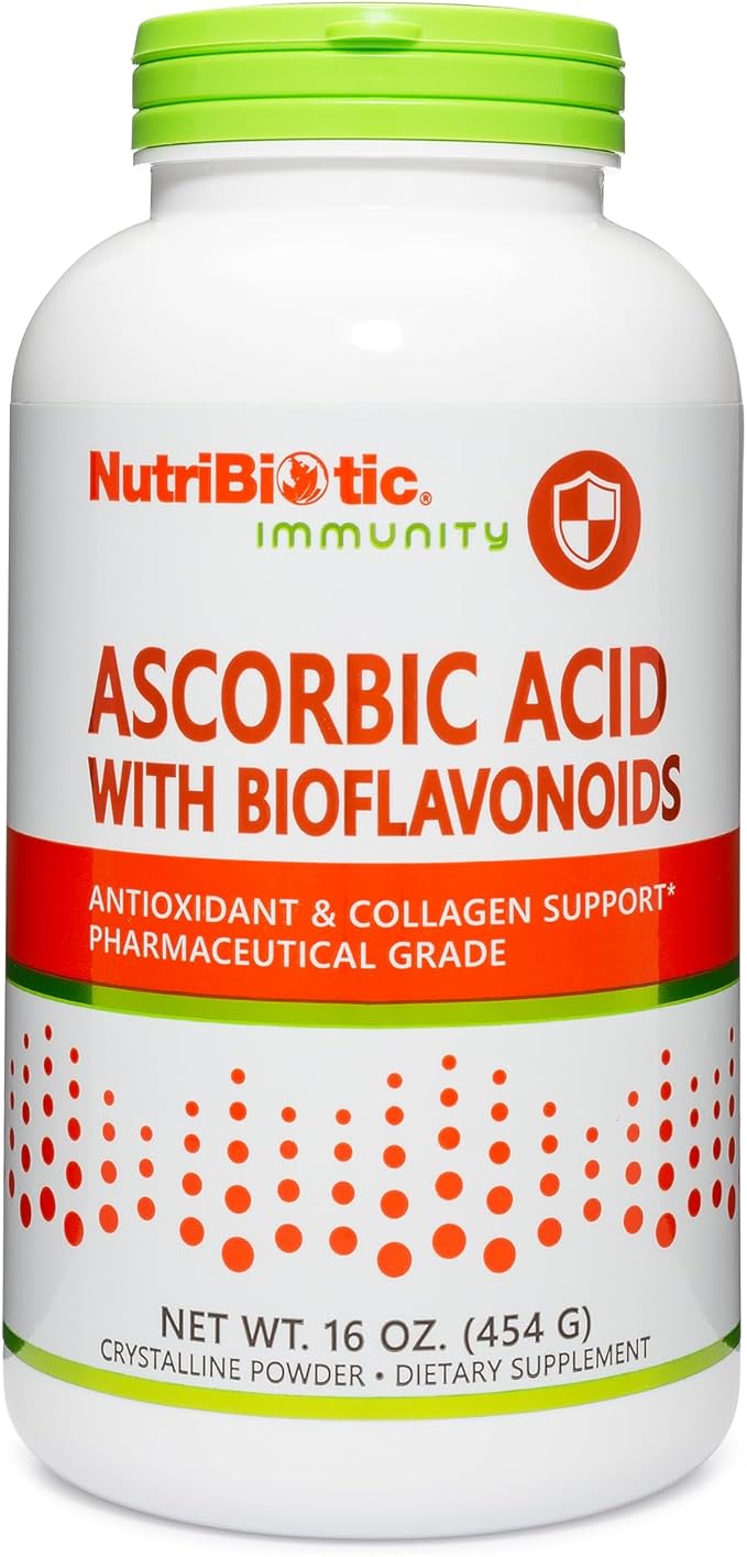 NutriBiotic - Ascorbic Acid with Bioflavonoids Powder 16 Oz | Highly Soluble Antioxidant &amp Collagen Support Supplement | 2000 Mg Vitamin C with Lemon Bioflavonoid Complex | Vegan Gluten &amp GM