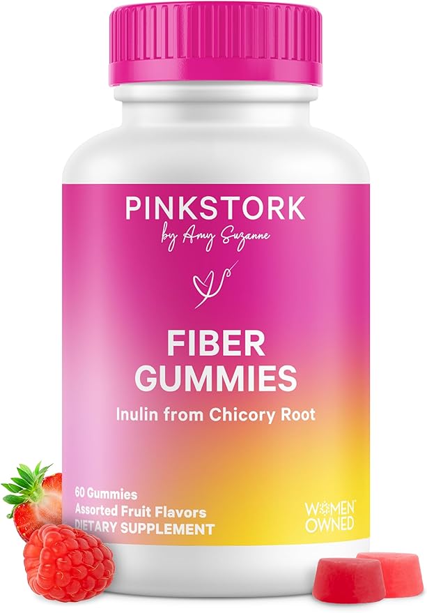 Pink Stork Prenatal Fiber Gummies for Women - 3g Prebiotic Inulin from Chicory Root - Natural Pregnancy &amp Postpartum Stool Softeners for Constipation &amp Digestive Health - 60 Vegan Fiber Chews