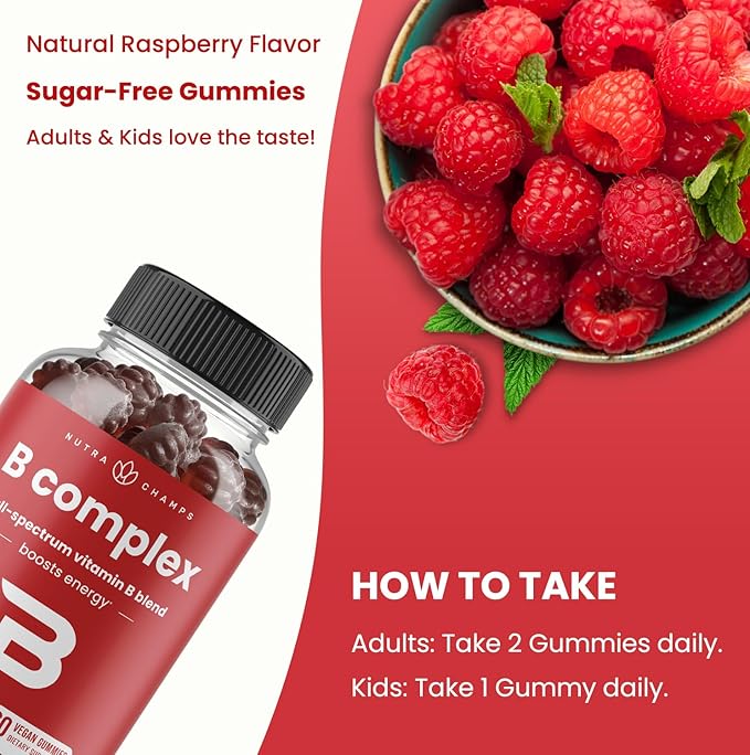 NutraChamps Vitamin B Complex Gummies Vitamin B Gummies Boosts Energy B Complex Vitamins B1 B2 (Riboflavin) B3 (Niacin) B5 B6 B7 (Biotin) B9 (Folic Acid) Methyl B12 (Pack of 2)