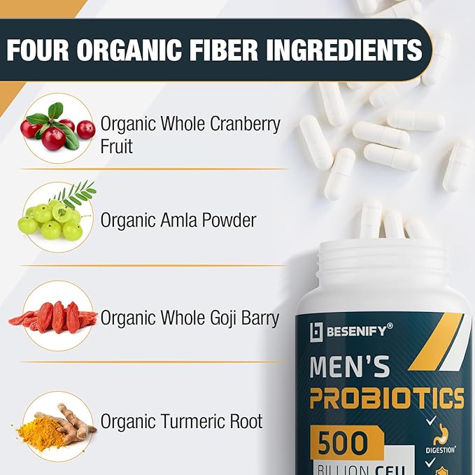 Probiotics for Men 500 Billion CFUs &amp 12 Strains Men's Probiotic with Turmeric Cranberry Goji - Probiotics for Digestive Health Immune Stomach Bloating &amp Gut Health for Men 120 Pro Bio