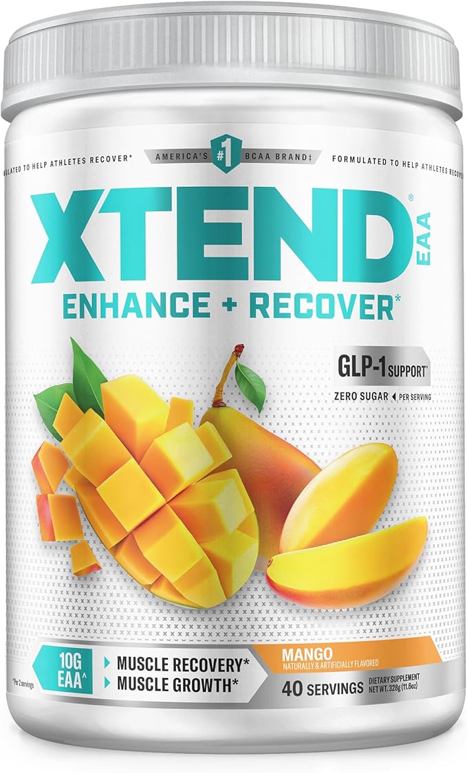 Xtend Scivation EAA + BCAA Powder | Muscle Recovery &amp Lean Muscle Growth | 9 Essential Amino Acids for Intra Workout or Post Workout Recovery | 10g EAAs Per 2 Servings | Mango 40 Servings
