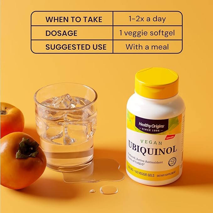 Healthy Origins Vegan Ubiquinol (Active Form of CoQ10) 100 mg - Kaneka Ubiquinol Supplements for Heart Health &amp Antioxidant Support - Gluten-Free &amp Non-GMO Supplement - 150 Veggie Gels
