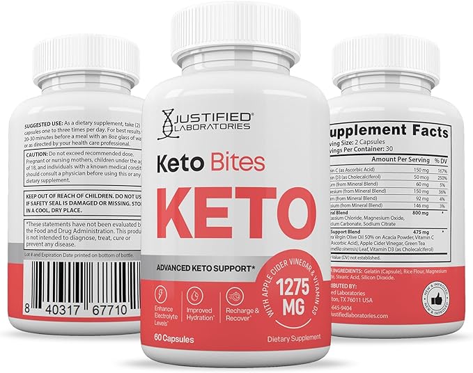 Justified Laboratories (2 Pack) Keto Bites ACV Pills 1275MG Formulated with Apple Cider Vinegar Keto Support Blend Alternative to Gummies 120 Capsules