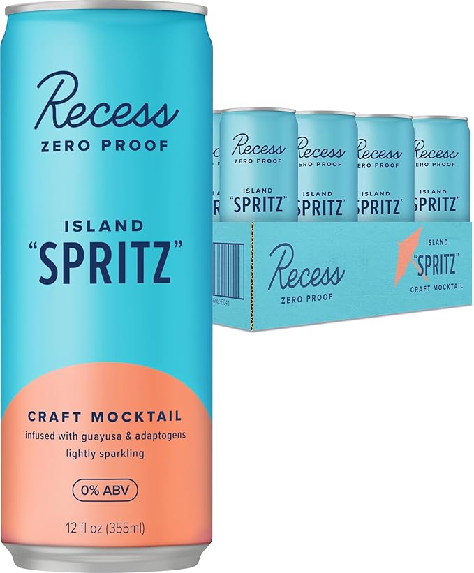 Recess Zero Proof Craft Mocktails Alcohol Free Drinks With Adaptogens Non-Alcoholic Beverage Replacement Mixer Celebration Party (Island Spritz 12oz Pack of 12)