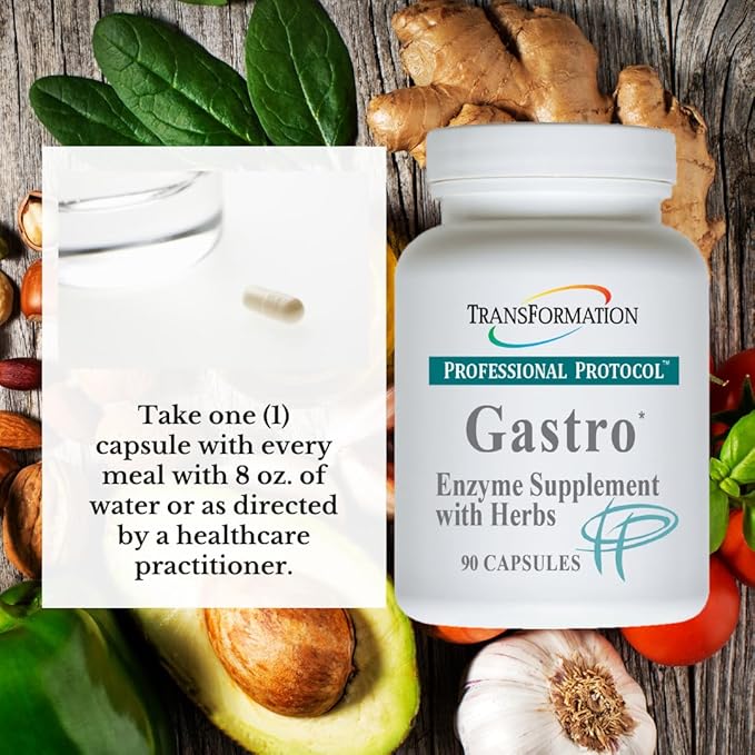 TRANSFORMATION THE GENESIS OF GOOD HEALTH Gastro Enzyme Supplement with Herbal Blend &amp Vitamin E Formula to Alleviate Gastrointestinal Discomfort Support for Relief of Heartburn 90 Capsules