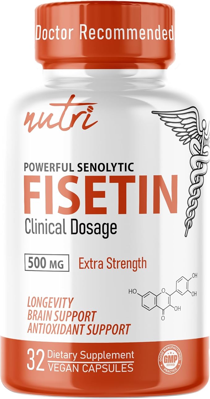 Nutri Fisetin 500mg 32 Count - Clinical Dosage - Fisetin Supplements - Powerful Senolytic Activator Antioxidant Heart Support - Natural Polyphenols - Capsules - 3rd Party Tested - GMP Certified