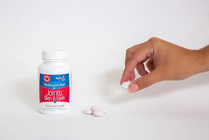 Hyalogic Hyaluronic Acid Chewable Lozenge - Chewable Tablets for Joints Skin Care &amp Eyes – Vegan Sugar-Free and Berry Favored Hyaluronic Acid Supplements (60 Count)