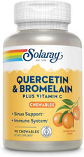 SOLARAY Quercetin with Bromelain and Vitamin C Chewables - Immune Support Supplement - Immune Defense and Heart Health Complex with 1250mg Vit C Natural Orange Flavor 60-Day Guarantee 30 Serv 90ct