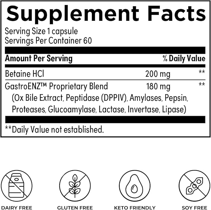 Reignite Wellness by JJ Virgin | Protein First Enzymes | Betaine HCI with Pepsin &amp Enzyme Supplement | Support for Gut Health Digestion Occasional Bloating &amp Gas | 60 Capsules