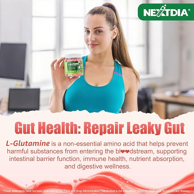 L-Glutamine 1200mg Gut &amp Immune Support GummiesLeaky Gut Repair Supplement with Slippery ElmMarshmallow RootGinger RootArabinogalactanOrganic AloeVitamin CVitamin D3ZincSugar-Free | 120 C