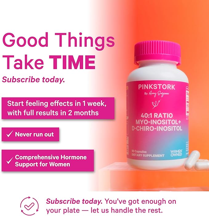 Pink Stork Myo-Inositol &amp D-Chiro Inositol Supplement - Hormonal Balance for Women - Ovarian Support - 40:1 Ratio - Fertility Supplements for Women - 180 Capsules 2 Month Supply