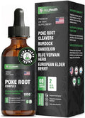 Poke Root Complex Drops 6-in-1 Tincture | 3rd Party Tested Immune &amp Lymphatic System Support Liquid | Cleavers Dandelion Elderberry Burdock &amp Blue Vervain | 2 oz (60 Servings)
