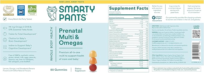 SmartyPants Prenatal Vitamins for Women Multivitamin Gummies: Omega 3 Fish Oil (EPA/DHA) Biotin Methylfolate Vitamin D3 C Vitamin B12B6 AK &ampZinc Inositol(20 Day Supply)80 Count (Pack of