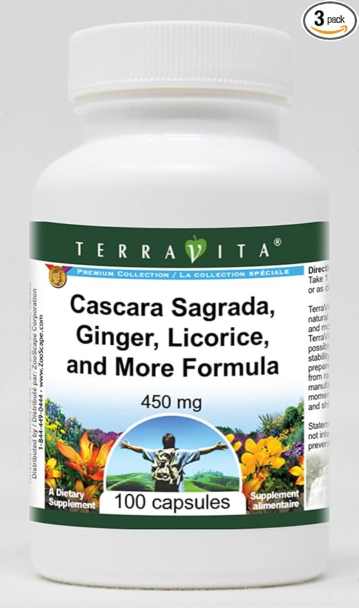 Cascara Sagrada Ginger Licorice and More Formula - 450 mg (100 Capsules ZIN: 512529) - 3 Pack