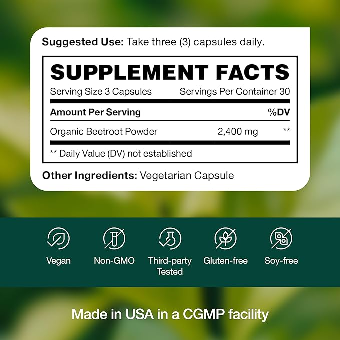 Fresh Nutrition Organic Beet Root Capsules - 2400mg Potent Dosage - Antioxidant Support - Vegan Non GMO Gluten-Free - 90 Capsules (Pack of 2)