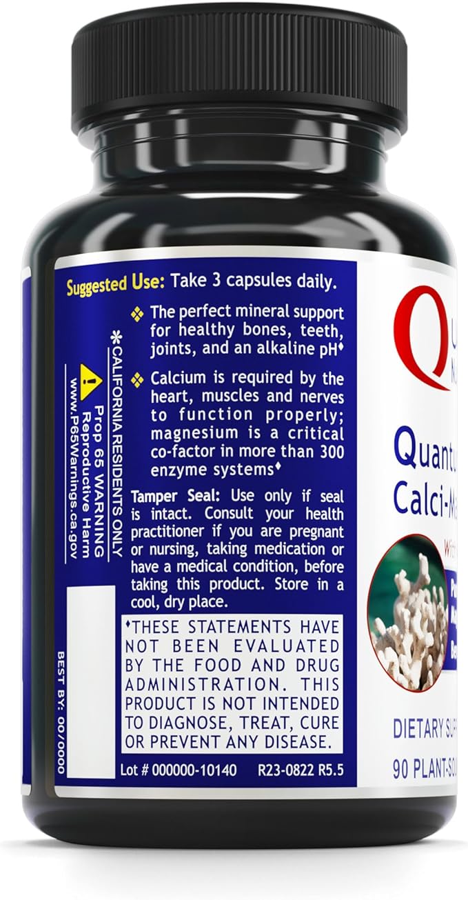 Quantum Nutrition Labs Calci-Mag Caps - Calcium Magnesium Supplement Calcium Supplement Pure Magnesium &amp Mushroom Complex with Reishi &amp Lions Mane - 90 Vegetarian Capsules