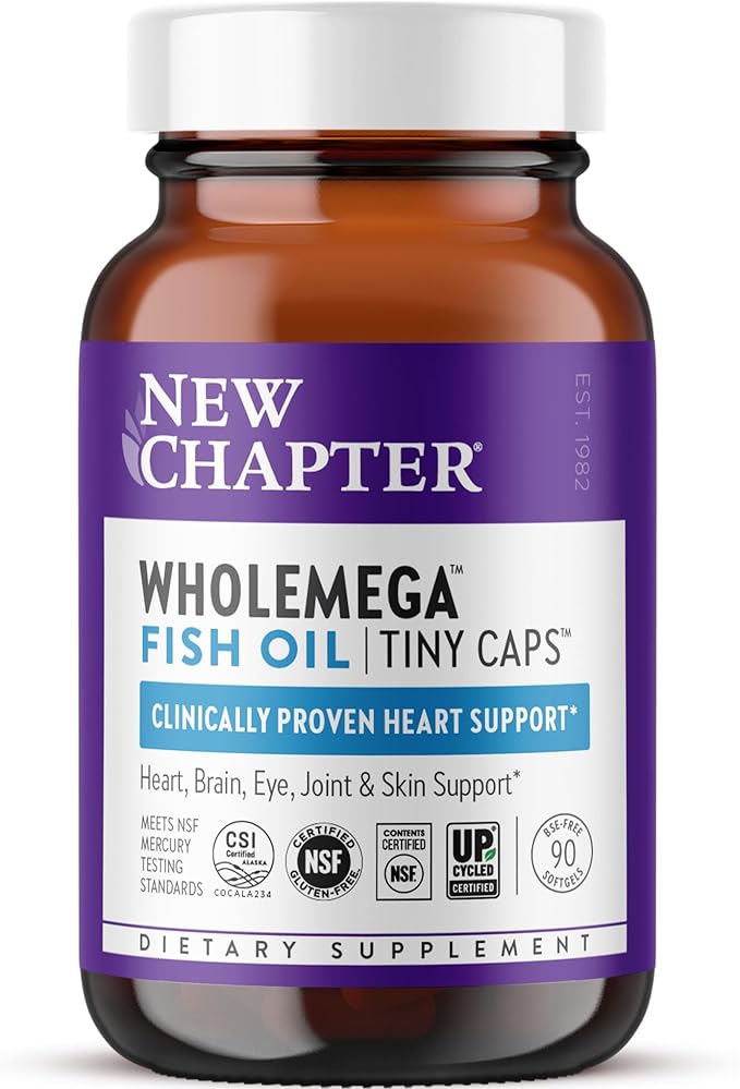New Chapter Wholemega Fish Oil Supplement Tiny Capsules 2000mg per Serving Clinically Proven Wild Alaskan Salmon Oil with Omega-3 + Vitamin D3 + Astaxanthin 500mg Each - 90 Count