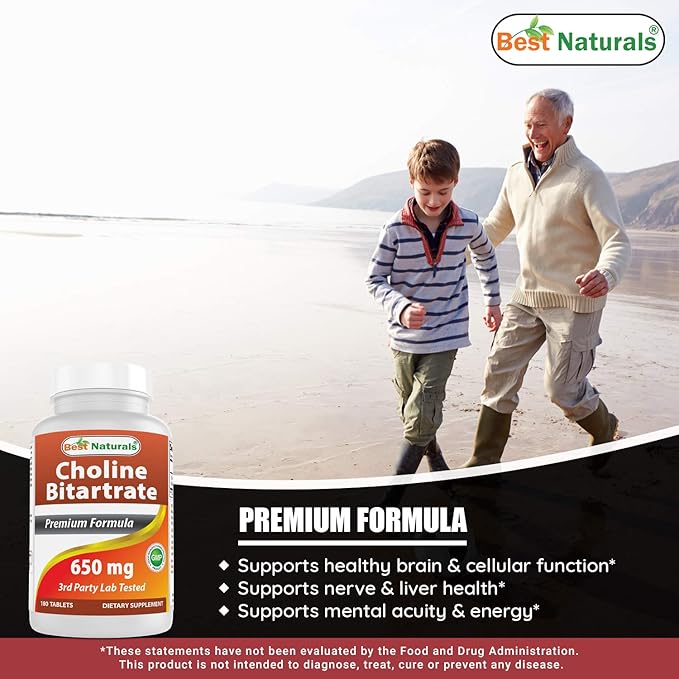 Best Naturals Choline Bitartrate 650 mg &amp L-Theanine 200mg